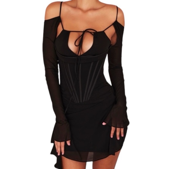 House of CB Dresses & Skirts - House of CB Gianna Black Silk Corset Mini Dress Small New with Tag